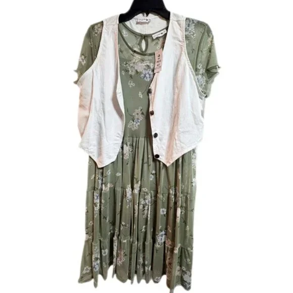 🔥 FLASH SALE KnitWorks Girls Floral 22 Plus NWT Fits Juniors M Sage Boho Dress - Picture 4 of 6